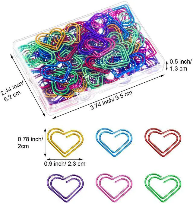 Alt view image 2 of 6 - 105 Pieces Colorful Paper Clips Metal Heart Shaped Paperclips Cute Fancy Multicolor Small Love Shaped Paper Clips Bulk for Office Stationery, School Supplies, Document Note Sorting, Wedding Decoration