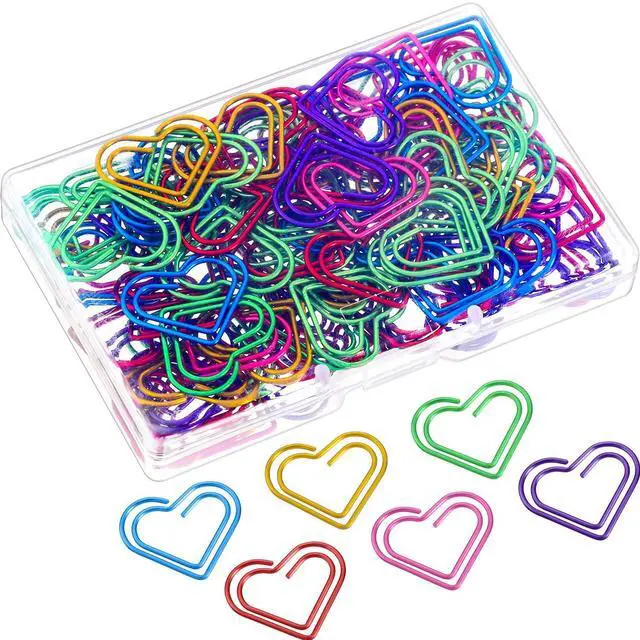 Main image of 105 Pieces Colorful Paper Clips Metal Heart Shaped Paperclips Cute Fancy Multicolor Small Love Shaped Paper Clips Bulk for Office Stationery, School Supplies, Document Note Sorting, Wedding Decoration