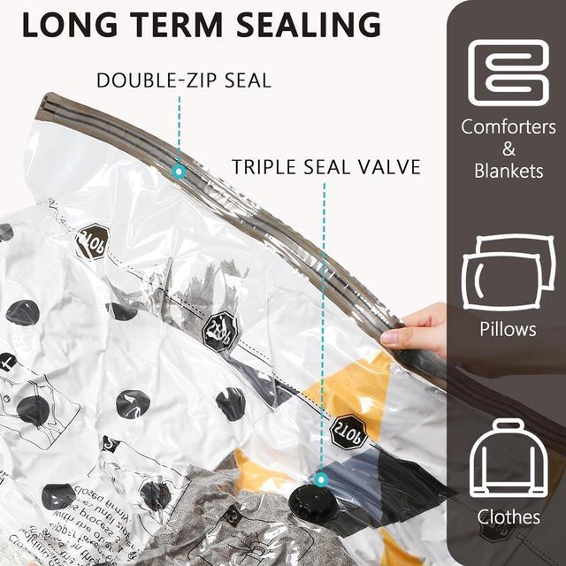 Alt view image 4 of 6 - SUOCO 8 Jumbo Vacuum Storage Bags, Vacuum Seal Bags for Clothing, Travel Space Saver Bags for Luggage Clothes Pillows Comforters Blankets Bedding