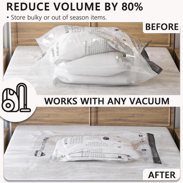 Alt view image 5 of 6 - SUOCO 8 Jumbo Vacuum Storage Bags, Vacuum Seal Bags for Clothing, Travel Space Saver Bags for Luggage Clothes Pillows Comforters Blankets Bedding