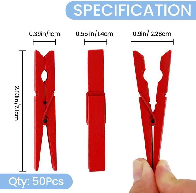 Alt view image 7 of 7 - 50PCS Colored Wooden Clothespins, 2.9inch 10 Color Clothes Pins for Clip Pictures Photos Decorative, Small Colorful Wood Decoration Closepins Clips,10 Color Each 5Pcs (Colored)