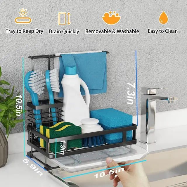 Alt view image 2 of 7 - Godboat Kitchen Sink Organizer - Sponge Holder for Kitchen Sink, Non-Slip Sink Caddy, Dish Soap Brush Storage Rack, 304 Stainless Steel, Gadgets for Rv & Camping, Gifts for Women, Mom, Mothers Day