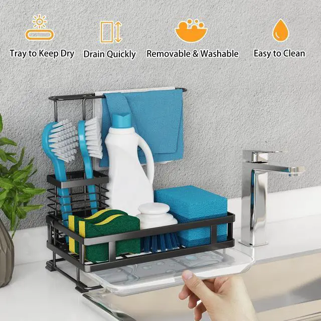 Alt view image 7 of 7 - Godboat Kitchen Sink Organizer - Sponge Holder for Kitchen Sink, Non-Slip Sink Caddy, Dish Soap Brush Storage Rack, 304 Stainless Steel, Gadgets for Rv & Camping, Gifts for Women, Mom, Mothers Day
