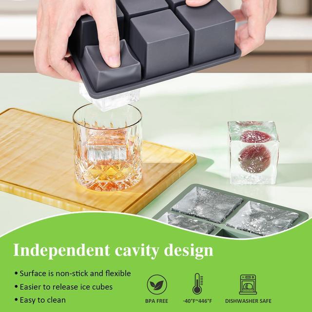 Alt view image 2 of 7 - Large Ice Cube Tray for Whiskey: 2inch Big Silicone Ice Trays with Lid for Whisky - 3Pack Old Fashioned Ice Cube Trays for Cocktail - Huge Square Cubed Bourbon Ice Cube Maker