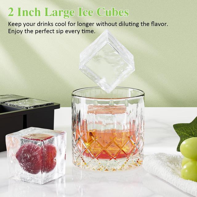 Alt view image 4 of 7 - Large Ice Cube Tray for Whiskey: 2inch Big Silicone Ice Trays with Lid for Whisky - 3Pack Old Fashioned Ice Cube Trays for Cocktail - Huge Square Cubed Bourbon Ice Cube Maker