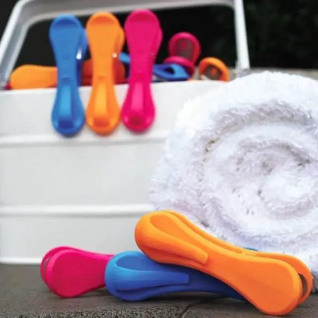 Alt view image 4 of 7 - Hegs - The Smartest Heavy Duty Clothespins with Hooks (24 Pack Orange, Pink, Blue) - Hang 3 Garments at Once with Our Tough, Dual Hooks Clothes Pins with Anti-Rust Spring - Tough, Colorful Clothespins