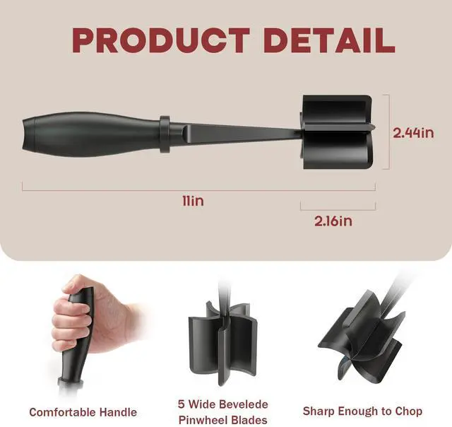 Alt view image 2 of 7 - Meat Chopper, Hamburger Grinder, Premium Heat Resistant Smasher for Ground Beef, Burger Grinder Nylon Potato Mix Tool-Black