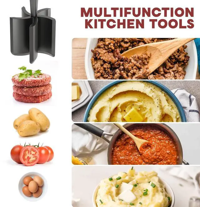 Alt view image 3 of 7 - Meat Chopper, Hamburger Grinder, Premium Heat Resistant Smasher for Ground Beef, Burger Grinder Nylon Potato Mix Tool-Black