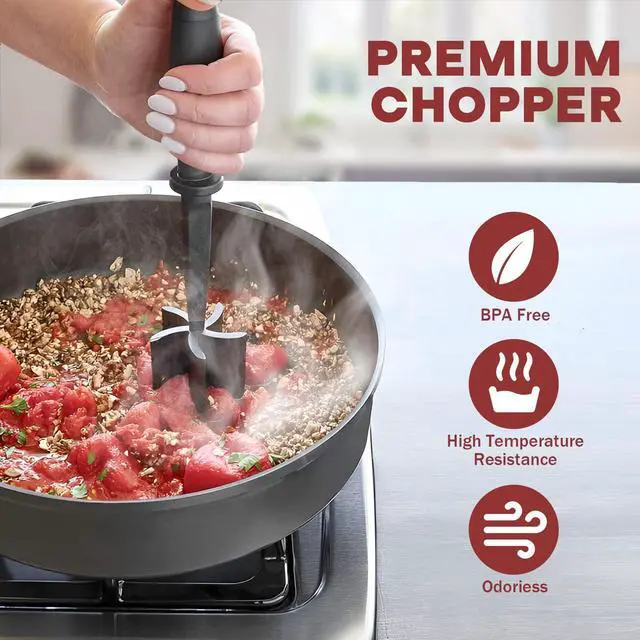 Alt view image 5 of 7 - Meat Chopper, Hamburger Grinder, Premium Heat Resistant Smasher for Ground Beef, Burger Grinder Nylon Potato Mix Tool-Black