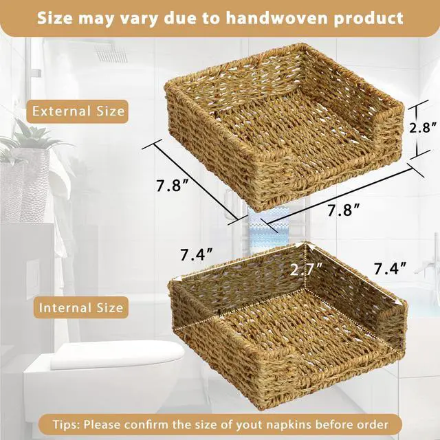 Alt view image 2 of 7 - Graciadeco Ratten Napkin Holder for Table, Square Seagrass Serving Tray for Paper Napkins Kitchen Restaurant Dinner Wicker Baskets 7.8" x 7.8" x 2.8"