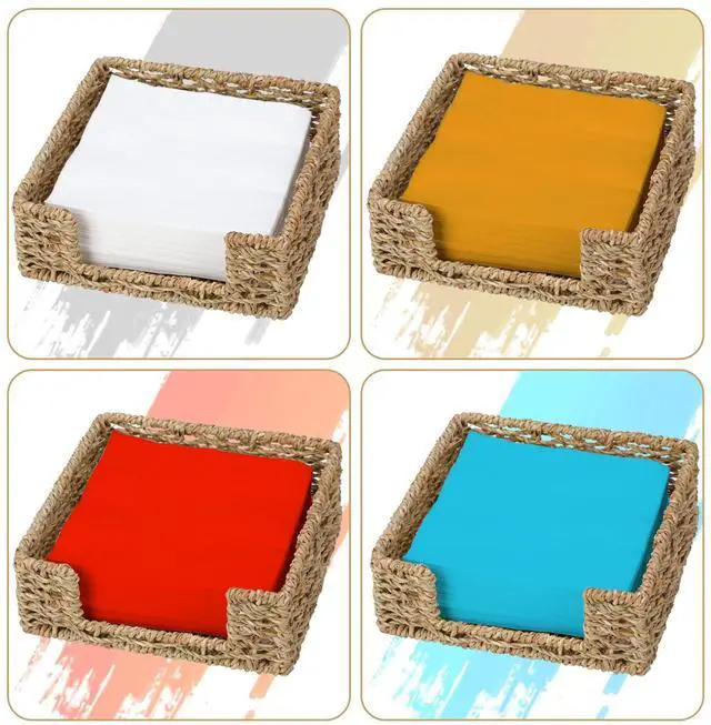 Alt view image 5 of 7 - Graciadeco Ratten Napkin Holder for Table, Square Seagrass Serving Tray for Paper Napkins Kitchen Restaurant Dinner Wicker Baskets 7.8" x 7.8" x 2.8"