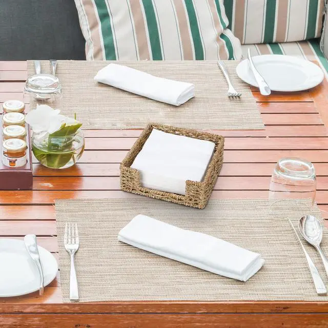 Alt view image 6 of 7 - Graciadeco Ratten Napkin Holder for Table, Square Seagrass Serving Tray for Paper Napkins Kitchen Restaurant Dinner Wicker Baskets 7.8" x 7.8" x 2.8"