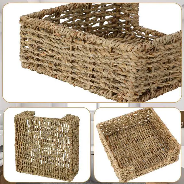 Alt view image 4 of 7 - Graciadeco Ratten Napkin Holder for Table, Square Seagrass Serving Tray for Paper Napkins Kitchen Restaurant Dinner Wicker Baskets 7.8" x 7.8" x 2.8"
