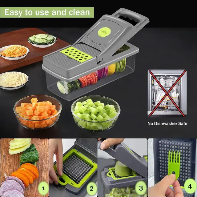 Alt view image 3 of 7 - Vezyturly Vegetable Chopper,Multifunctional 15 in 1 Pro Mandolines Food Slicer,Onion Dicer Potato Cutter with Container 8 Blades(Stainless Steel),Veggie Cutter Gadgets Crushers for Kitchen Use