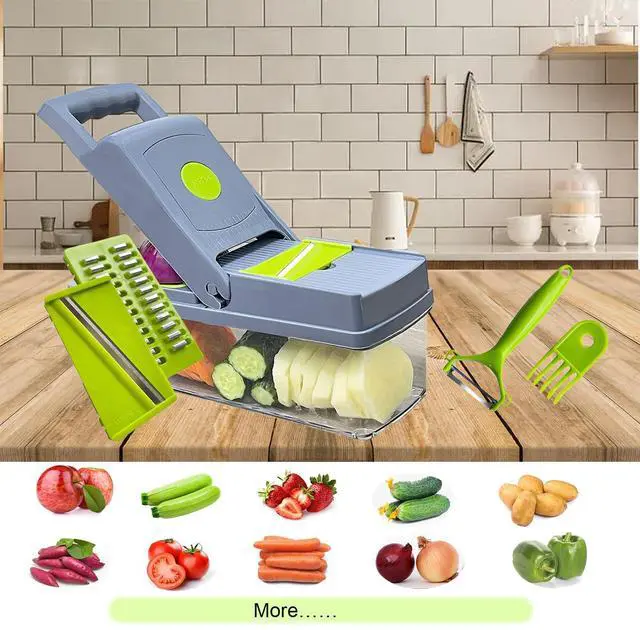 Alt view image 6 of 7 - Vezyturly Vegetable Chopper,Multifunctional 15 in 1 Pro Mandolines Food Slicer,Onion Dicer Potato Cutter with Container 8 Blades(Stainless Steel),Veggie Cutter Gadgets Crushers for Kitchen Use