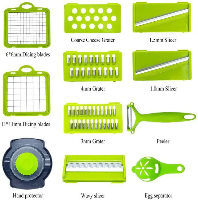Alt view image 7 of 7 - Vezyturly Vegetable Chopper,Multifunctional 15 in 1 Pro Mandolines Food Slicer,Onion Dicer Potato Cutter with Container 8 Blades(Stainless Steel),Veggie Cutter Gadgets Crushers for Kitchen Use