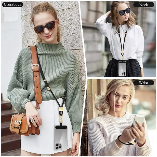 Alt view image 3 of 7 - Phone Lanyard Crossbody, Hand Wrist Strap Lanyard with 2 Phone Tethers, Adjustable Anti Theft Phone Strap Neck Lanyard for Keys ID Badges Phones Wallet, Black