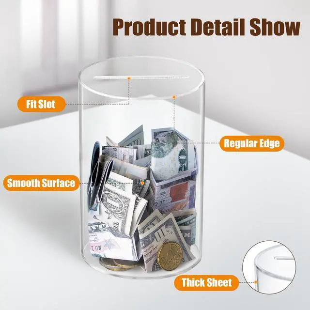 Alt view image 5 of 7 - Hicocool Clear Piggy Bank, Acrylic Piggy Bank for Adults Must Break to Open, Unopenable Money Saving Box for Boys Girls Birthday Gift (6" H x 3.54" D)
