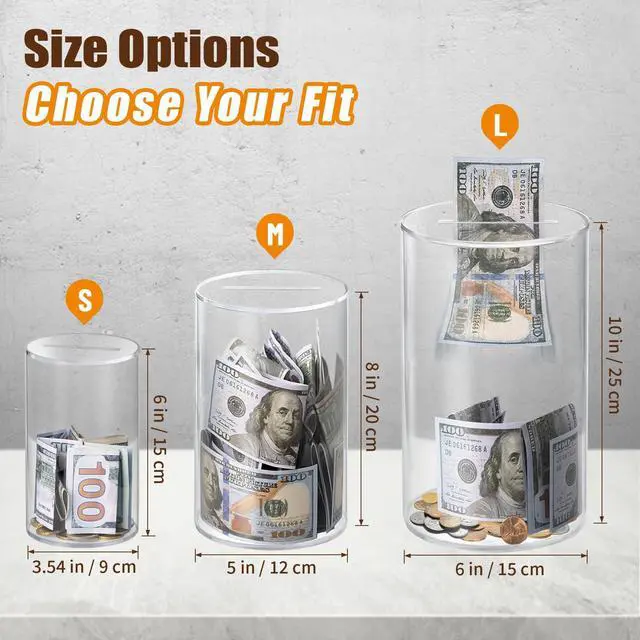 Alt view image 2 of 7 - Hicocool Clear Piggy Bank, Acrylic Piggy Bank for Adults Must Break to Open, Unopenable Money Saving Box for Boys Girls Birthday Gift (6" H x 3.54" D)