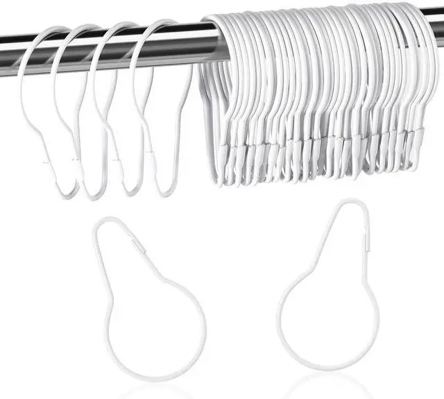 Main image of Queekay Metal Shower Curtain Hooks Hanging Clips Metal Curtain Rings Practical Reusable Shower Hangers for Bathroom Bedroom Kitchen Home Applications(White,60 Pieces)
