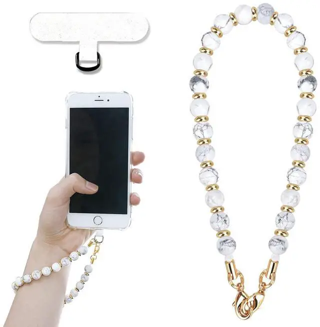 Main image of VICHUNHO Marble Beaded Phone Wrist Strap, Cellphone Lanyard with Tether Tab, Hands-Free Wristlet Bracelet
