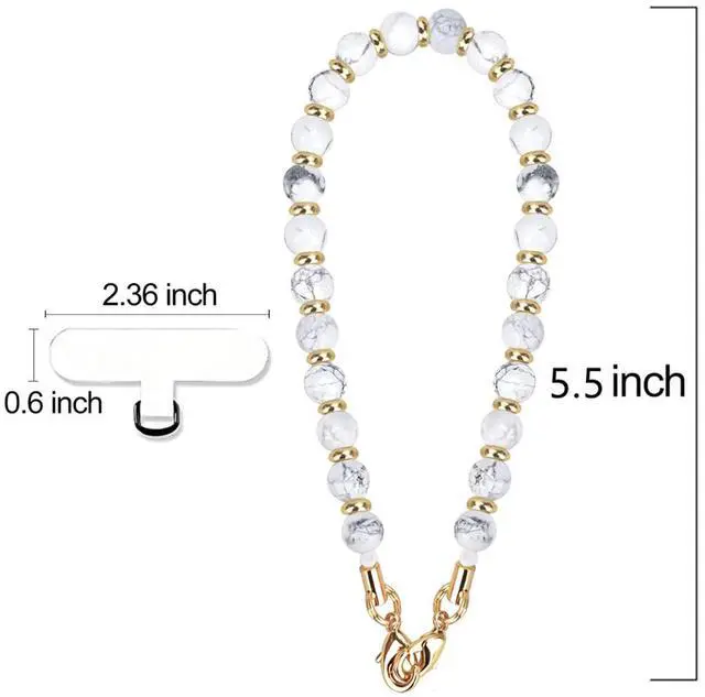 Alt view image 6 of 6 - VICHUNHO Marble Beaded Phone Wrist Strap, Cellphone Lanyard with Tether Tab, Hands-Free Wristlet Bracelet