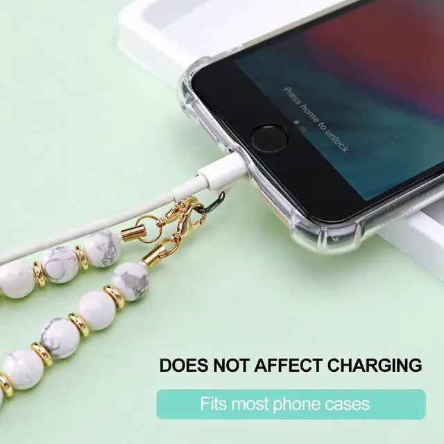 Alt view image 5 of 6 - VICHUNHO Marble Beaded Phone Wrist Strap, Cellphone Lanyard with Tether Tab, Hands-Free Wristlet Bracelet