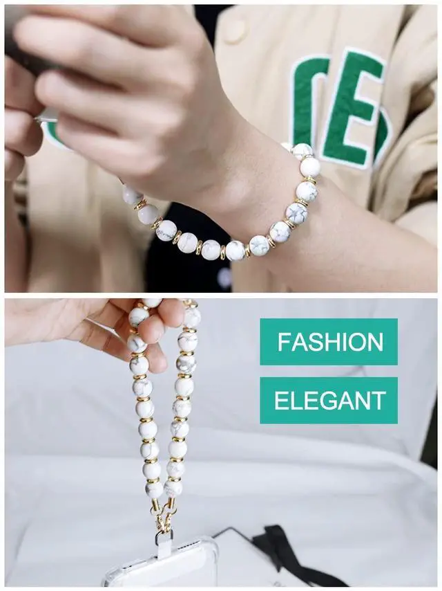 Alt view image 4 of 6 - VICHUNHO Marble Beaded Phone Wrist Strap, Cellphone Lanyard with Tether Tab, Hands-Free Wristlet Bracelet