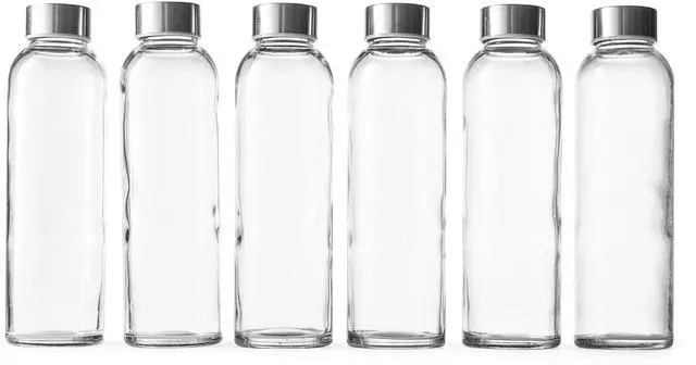 Main image of Epica glass bottles with lids  18oz glass water bottles, reusable juice jar with lids for storing juices, reusable water bottle durable & ecofriendly set of 6