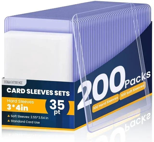 Main image of 200 Packs Card Sleeves Top Loads for Cards,3" x 4" Baseball Card Protectors,Trading Card Sleeves Hard Plastic Fit for Baseball, Football Cards (100 Hard Sleeve + 100 Soft Sleeve)