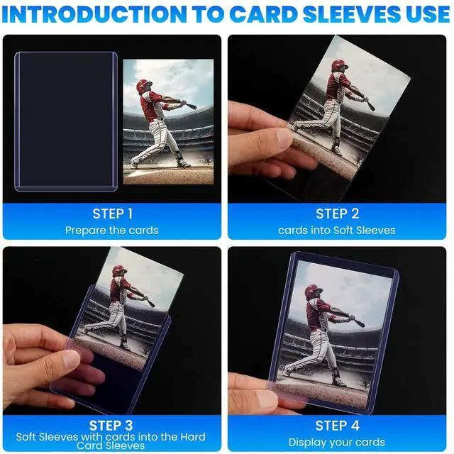 Alt view image 5 of 6 - 200 Packs Card Sleeves Top Loads for Cards,3" x 4" Baseball Card Protectors,Trading Card Sleeves Hard Plastic Fit for Baseball, Football Cards (100 Hard Sleeve + 100 Soft Sleeve)