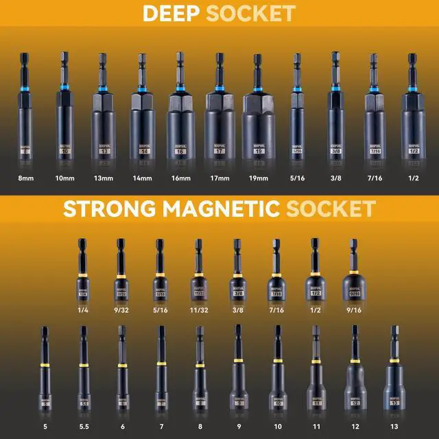 Alt view image 2 of 7 - Impact Magnetic Nut Driver Set, 55PCS Impact Driver Bit Set, Deep Magnetic Nut Driver Set, Impact Socket Adapters, Wing Nut Driver, Bit Extension, 1/4'' Quick Change, Storage Box