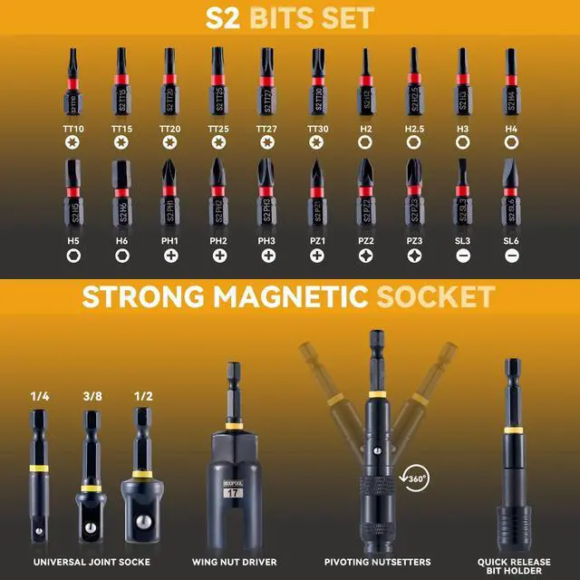 Alt view image 3 of 7 - Impact Magnetic Nut Driver Set, 55PCS Impact Driver Bit Set, Deep Magnetic Nut Driver Set, Impact Socket Adapters, Wing Nut Driver, Bit Extension, 1/4'' Quick Change, Storage Box