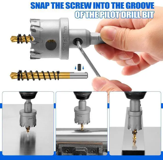 Alt view image 4 of 6 - Carbide Hole Saw Kit for Metal - 16Pcs TCT 5/8"-2-1/4" Inch Heavy Duty Hole Cutter Set, for High Precision Cutting of Stainless Steel, Iron, Copper, Brass