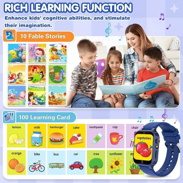 Alt view image 7 of 7 - Wiszodet Smart Watch for Kids, Birthday Gift for Kids Age 4-12 Kids Smart Watch Boys with 26 Puzzle Games HD Camera Video Alarm Clock Audiobook Music Toys for 5 6 7 8 9 10 Year Olds Boys