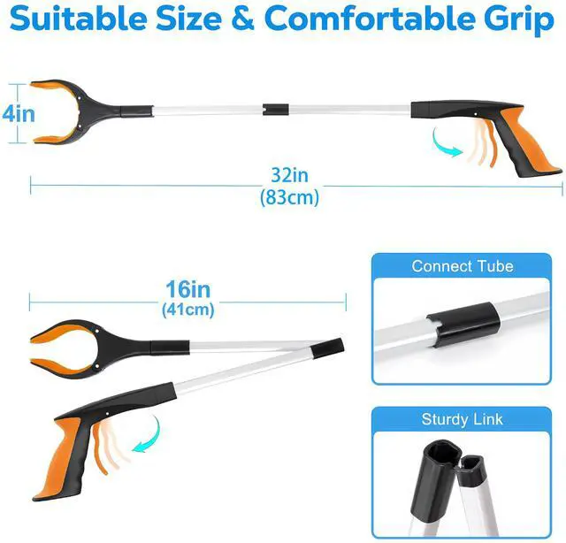 Alt view image 3 of 6 - Grabber Reacher Tool - 32 Extra Long Foldable Gripper and Reaching Tool - Heavy Duty Pick Up Stick Grabbers for Seniors, Trash, Surgery Recovery Must Haves Gifts (Orange)