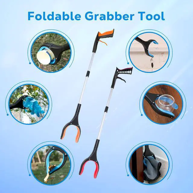Alt view image 5 of 6 - Grabber Reacher Tool - 32 Extra Long Foldable Gripper and Reaching Tool - Heavy Duty Pick Up Stick Grabbers for Seniors, Trash, Surgery Recovery Must Haves Gifts (Orange)