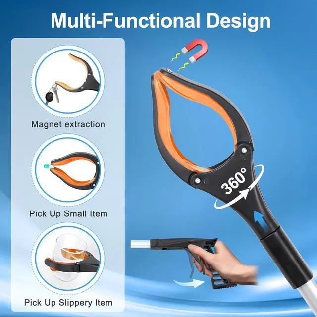Alt view image 4 of 6 - Grabber Reacher Tool - 32 Extra Long Foldable Gripper and Reaching Tool - Heavy Duty Pick Up Stick Grabbers for Seniors, Trash, Surgery Recovery Must Haves Gifts (Orange)