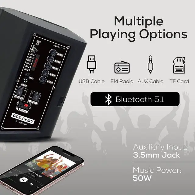 Alt view image 2 of 7 - Dolphin TILT 880: Portable Bluetooth Speaker Loud, Crisp Sound with Tiltable Design for Enhanced Audio Quality, Perfect for On-The-Go Listening