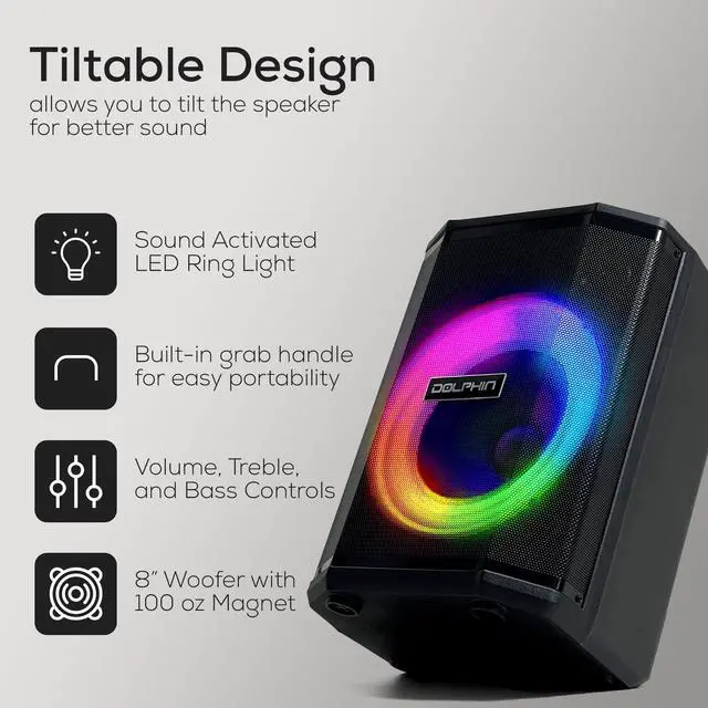 Alt view image 4 of 7 - Dolphin TILT 880: Portable Bluetooth Speaker Loud, Crisp Sound with Tiltable Design for Enhanced Audio Quality, Perfect for On-The-Go Listening