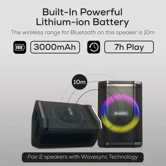 Alt view image 5 of 7 - Dolphin TILT 880: Portable Bluetooth Speaker Loud, Crisp Sound with Tiltable Design for Enhanced Audio Quality, Perfect for On-The-Go Listening