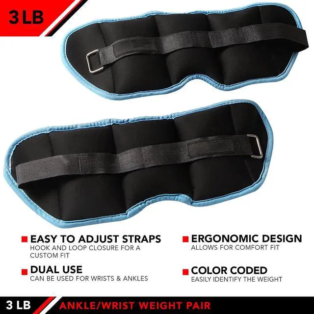 Alt view image 3 of 4 - JFIT Ankle Weight Pair 3.0 LBS, Set of 2 with Adjustable Velcro Straps - Breathable, Moisture Absorbent Weight Straps for Men and Women - Comfortable Ankle, Wrist Weights
