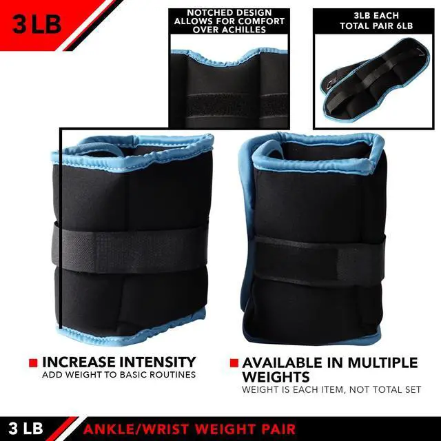 Alt view image 4 of 4 - JFIT Ankle Weight Pair 3.0 LBS, Set of 2 with Adjustable Velcro Straps - Breathable, Moisture Absorbent Weight Straps for Men and Women - Comfortable Ankle, Wrist Weights