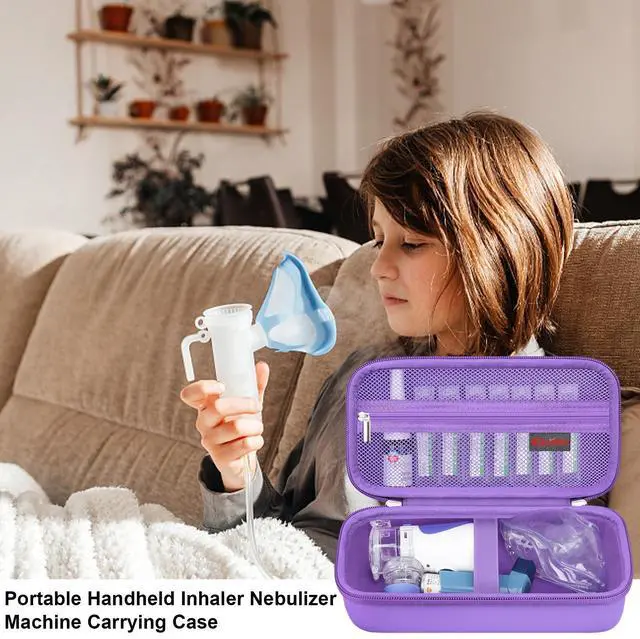 Alt view image 7 of 7 - Elonbo Carrying Case for Portable Handheld Inhaler Nebulizer Machine for Adults and Kids, Asthma Inhaler Travel Case, Handheld Mesh Atomizer Machine Holder, Inhaler spacer Bag, Purple+Inside Purple