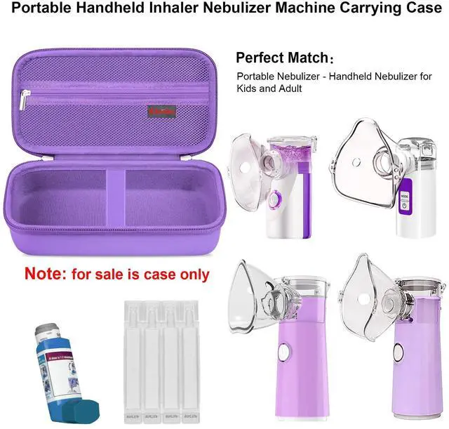 Alt view image 2 of 7 - Elonbo Carrying Case for Portable Handheld Inhaler Nebulizer Machine for Adults and Kids, Asthma Inhaler Travel Case, Handheld Mesh Atomizer Machine Holder, Inhaler spacer Bag, Purple+Inside Purple