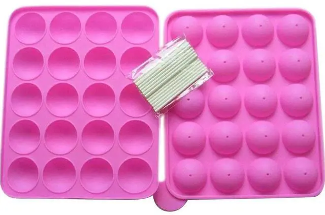 Main image of Rbenxia Silicone Cake Mold 20-cavity Half Circle Lollipop Party Cupcake Baking Mold Cake Pop Stick Mold Tray Hot Pink with 25 Sticks