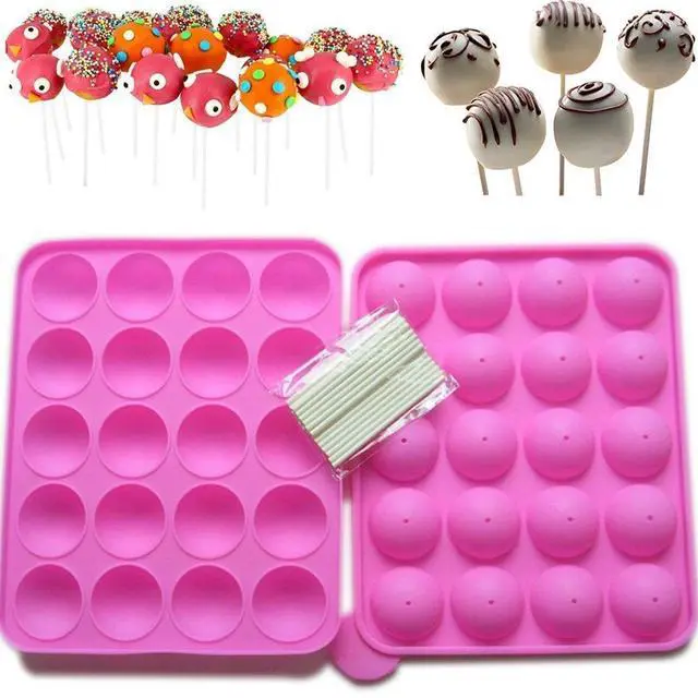 Alt view image 3 of 7 - Rbenxia Silicone Cake Mold 20-cavity Half Circle Lollipop Party Cupcake Baking Mold Cake Pop Stick Mold Tray Hot Pink with 25 Sticks