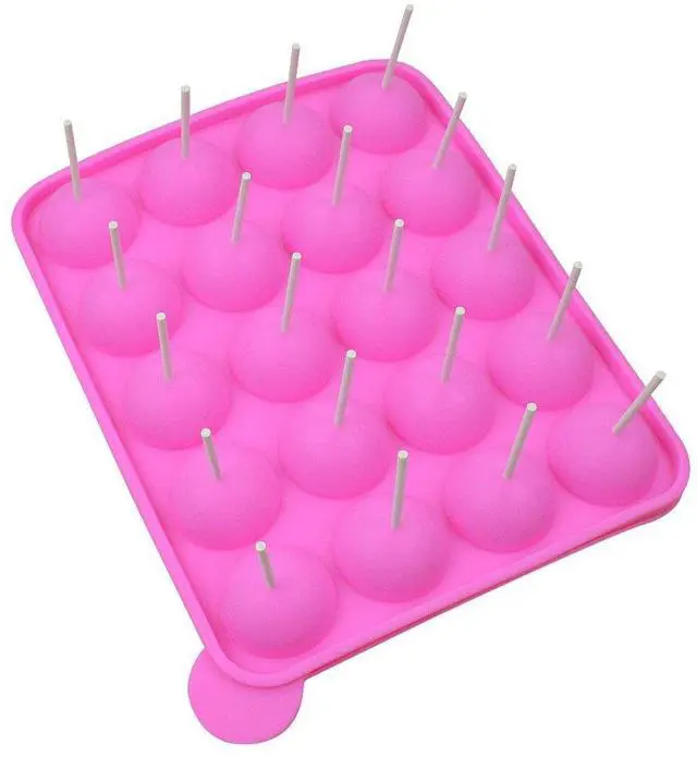 Alt view image 5 of 7 - Rbenxia Silicone Cake Mold 20-cavity Half Circle Lollipop Party Cupcake Baking Mold Cake Pop Stick Mold Tray Hot Pink with 25 Sticks