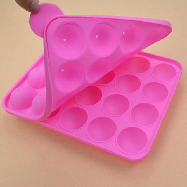 Alt view image 7 of 7 - Rbenxia Silicone Cake Mold 20-cavity Half Circle Lollipop Party Cupcake Baking Mold Cake Pop Stick Mold Tray Hot Pink with 25 Sticks