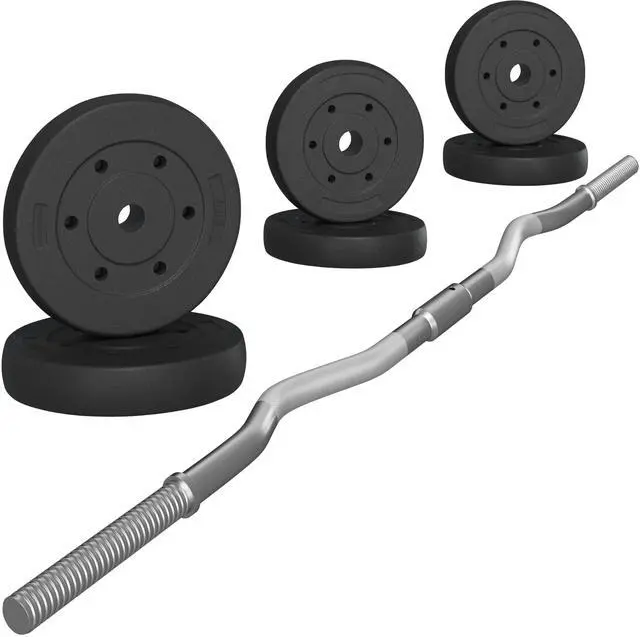 Alt view image 2 of 7 - Yaheetech Barbell Weight Set - Olympic Curl Bar & 6 Olympic Weights & 2 Olympic Barbell Clamps for Lifts 55LB